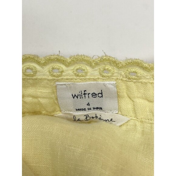 Aritzia Wilfred La Boheme Yellow Eyelet Midi Dress Size 4 Button Front - Picture 4 of 8